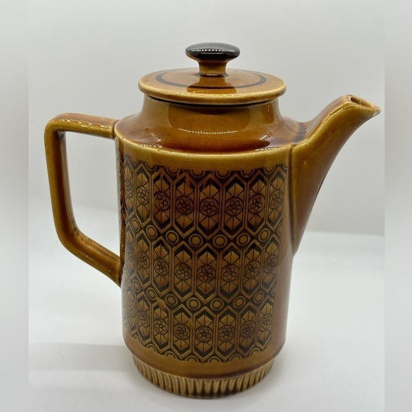 Coffee Pot Brown Geometric Design MCM • Made in Japan - Picture 1 of 11
